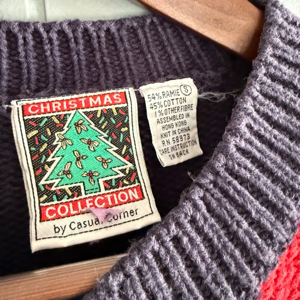 Vtg Casual Corner Christmas Porch Goose Heart Button Cardigan Sweater Navy Small - Picture 2 of 9